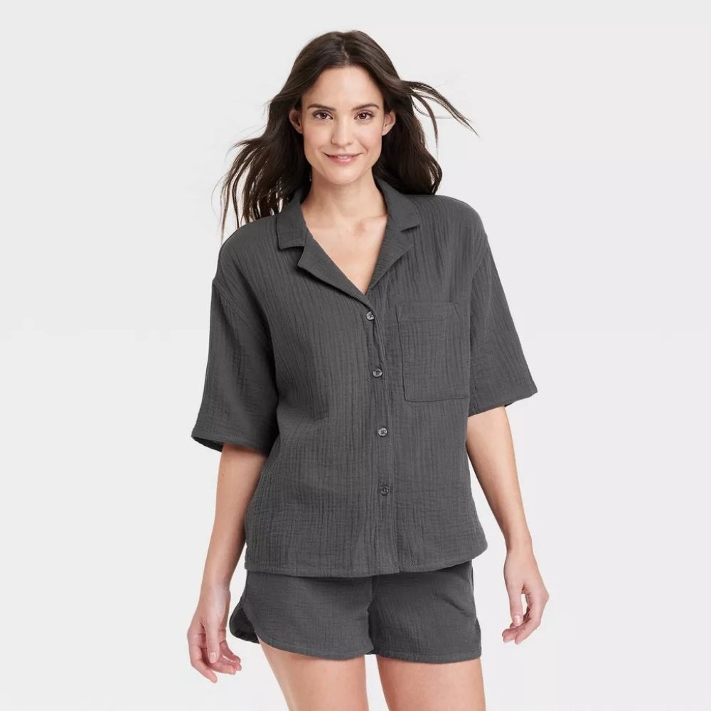 Short Sleeve Button Up - Charcoal Grey